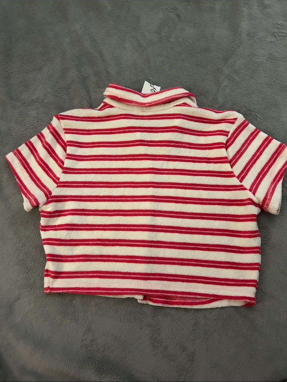 Urban Outfitters Red and Cream Striped Terry Crop Button-Up - Picture 4 of 4